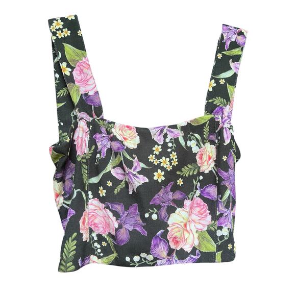 Agua Bendita Leah Dreaming Crop Top, Smocked | Womens L, Black Floral NEW - Picture 4 of 8